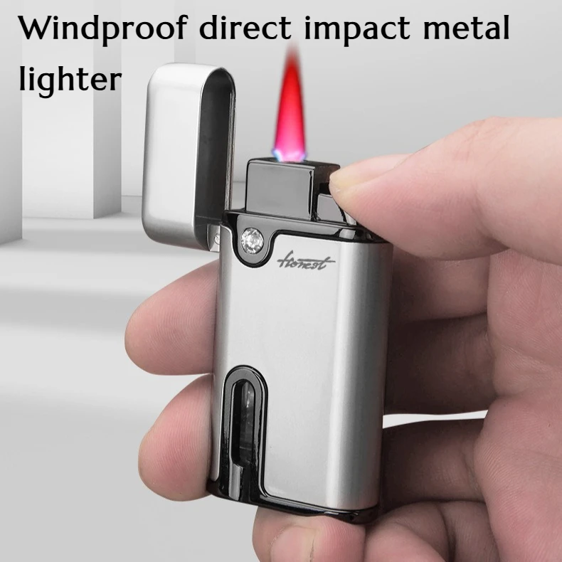 Windproof Direct Impact Metal Lighter with Red Flame and Light Gift for Boyfriend As A Lighter Gift and Cigarette Accessory
