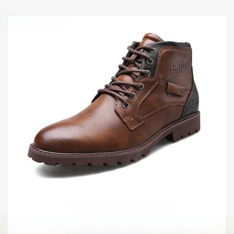 

Work Boots Men's Faion ort Tube Rubber Sole round Toe Me Lined PU Leather Booties for Youth Spring Autumn