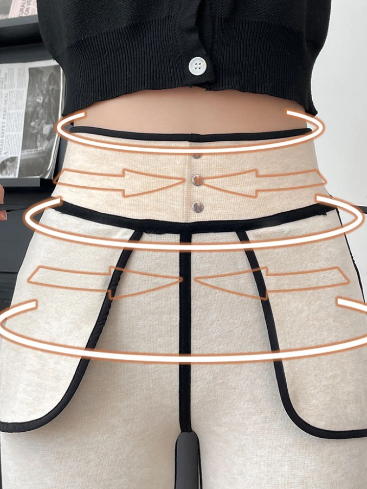 カシミヤ製暖かい黒パンツ レディースファッション ハイウエストフィットレギンス 2025秋冬新作 スリム厚手パンツ