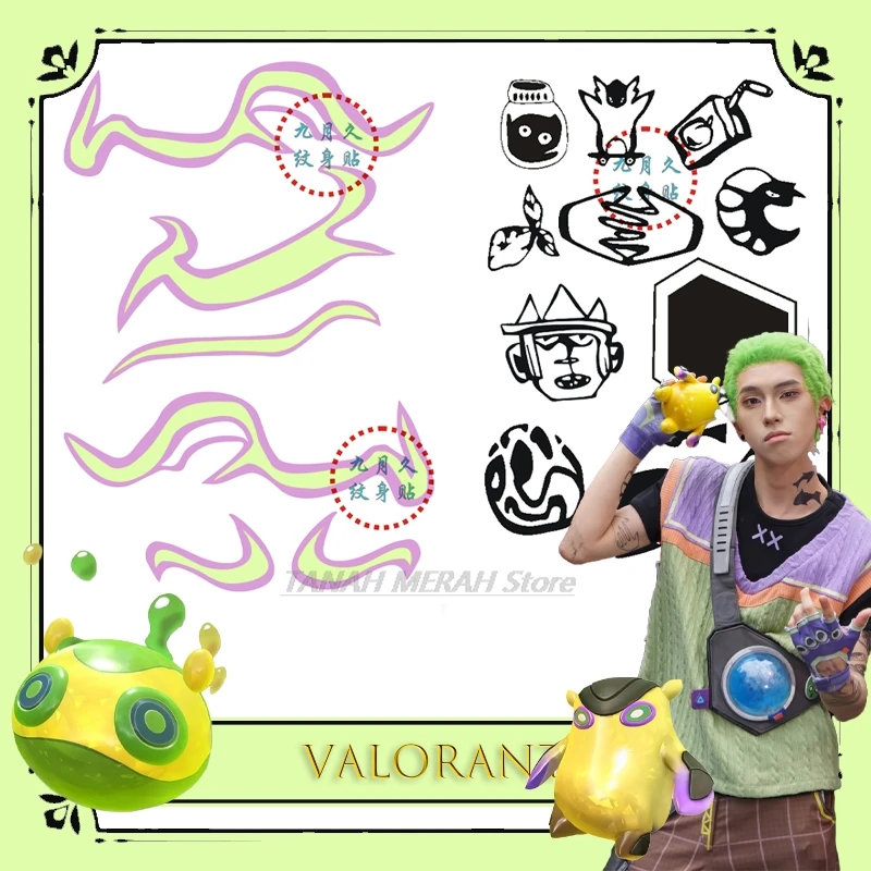 

BVALORANT gekko Temporary Waterproof Cosplay Tattoo OneTime Use Anime Prop Arm Activity Halloween Ca disfraz adulto halloween co