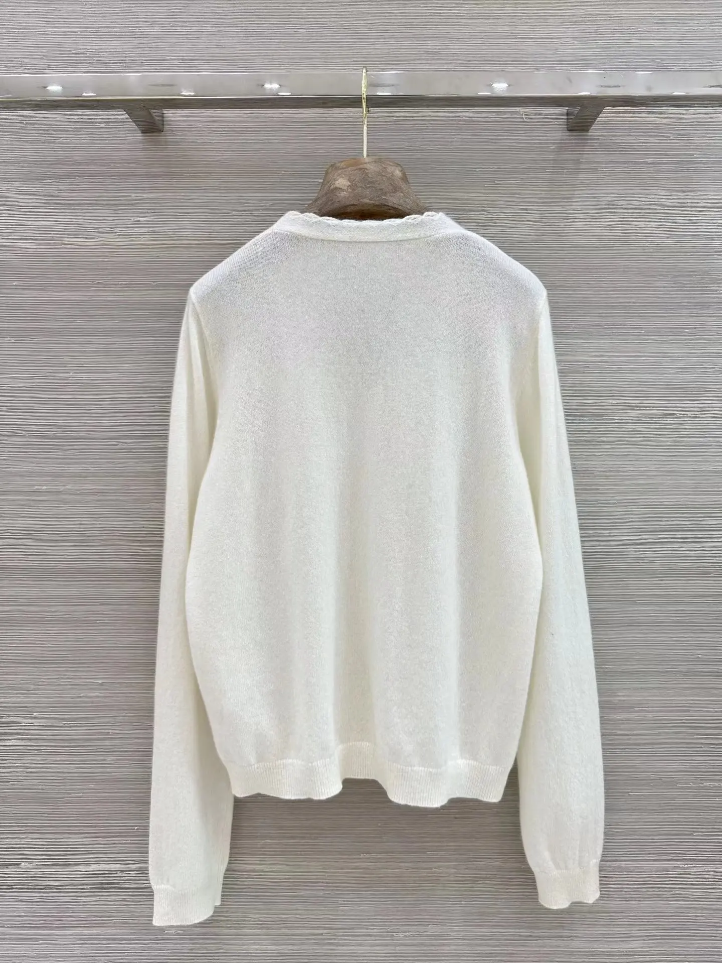 Women Cashmere Knit V Neck Cardigan Versatile Lace Embroidery Sweater For Work Daily Casual Dating White Beige Gray
