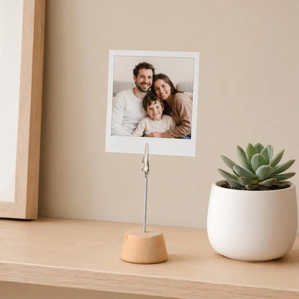 Non-slip Memo Stand Desktop Memo Holder Wood Place Card Holder with Metal Clip Small Table Number Sign Stand Desktop for Office