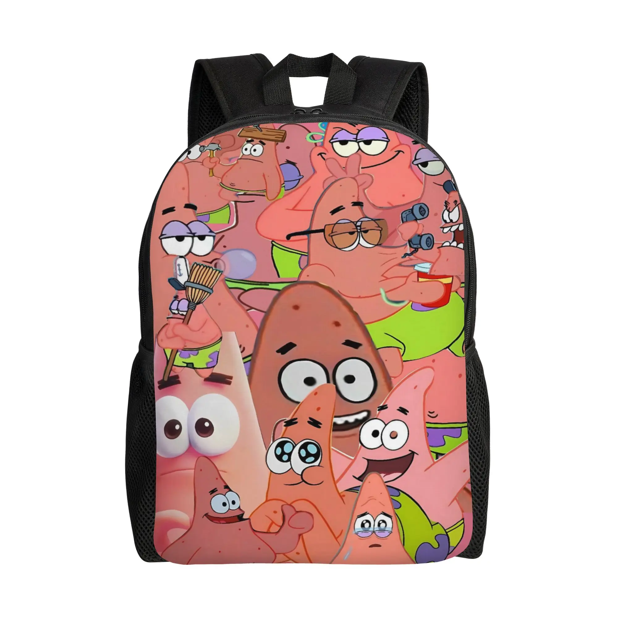 S-SpongeBobed Pink Base Crazy Face Repeat Print Backpack  Travel Backpacks Boy Girl School Bags High Quality Breathable Rucksack