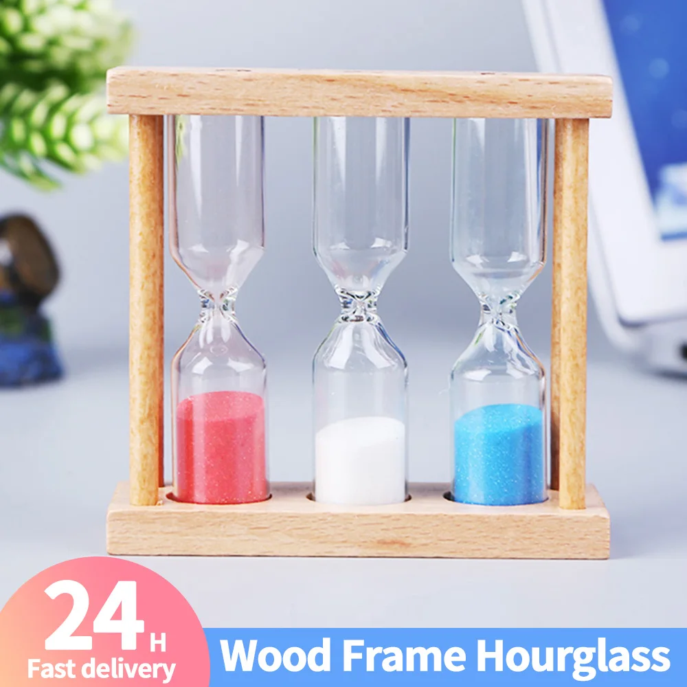 1/3/5 Minutes Wood Frame Hourglass Sandglass Sand Clock Timer for Children Brush Teeth Home Table Decor Birthday Random Color