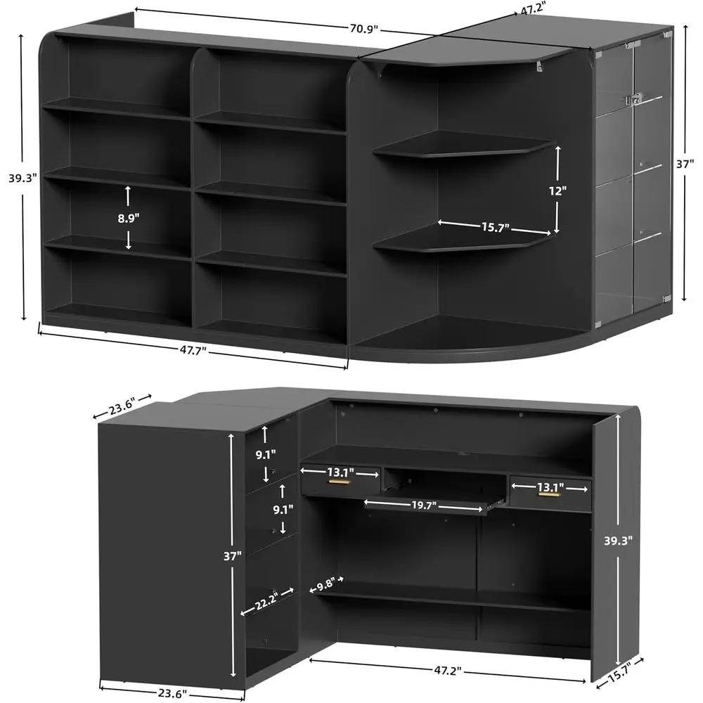 Retail Desk Counter or Checkout, Counter with Drawers & Open Shelves, L-Shaped Counter with Storage or Countertop, Beauty Sn Sho