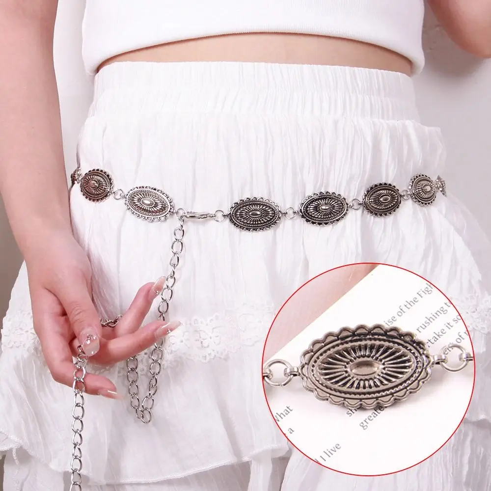

Fashion Silver Retro Waist Chain Adjustable Bohemia Chain Waistband Dress Decoration Versatile Match Metal Belt Women