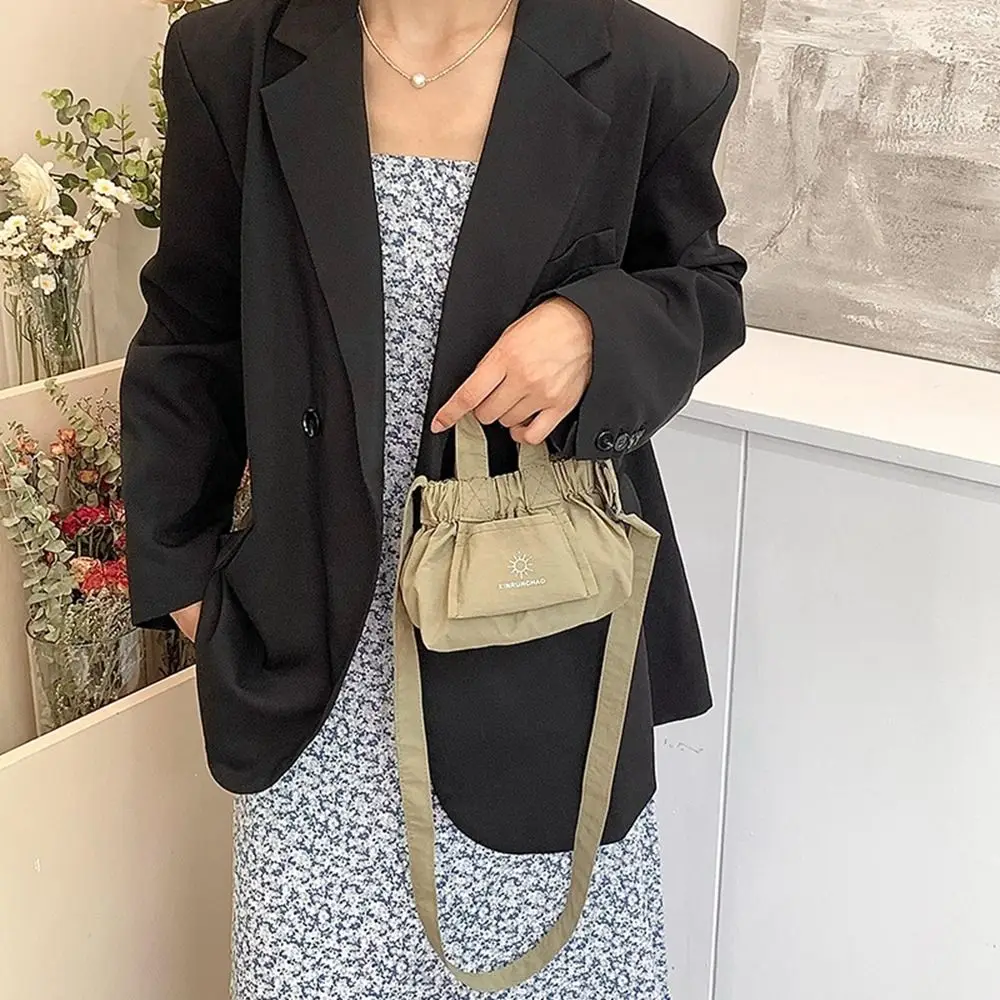

Fashionable Korean Style Nylon Shoulder Bag Small Crossbody Bag Canvas Messenger Bag Bucket Bag Solid Color Dumpling Bag Women