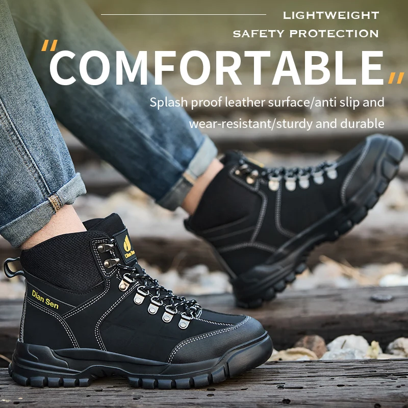 Steel Toe Work Boots for Men Waterproof Anti-Slip Work Boots Anti-smash Safety Shoes Labor Footwear Indestructible Work Shoes