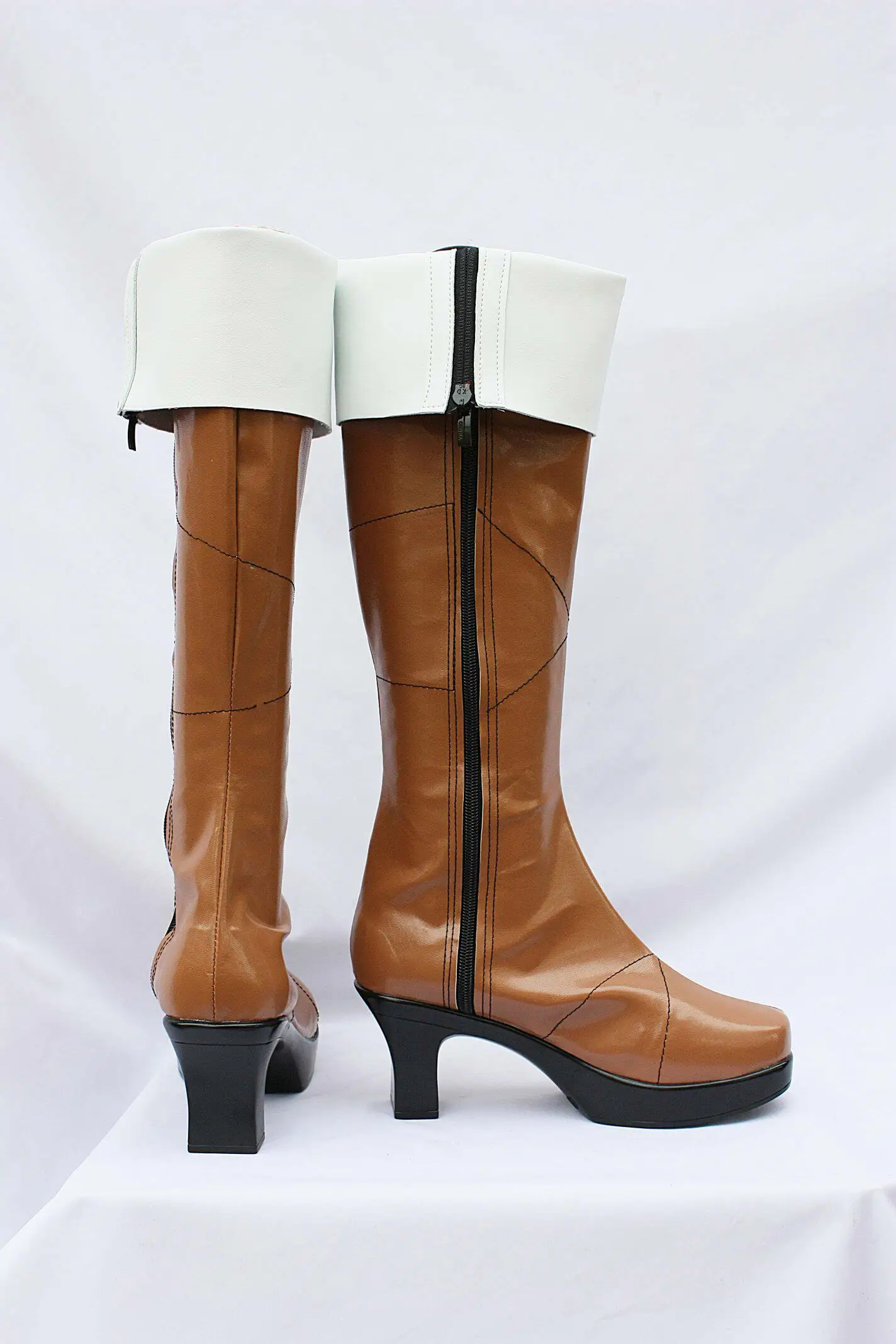 Anime Lamento -BEYOND THE VOID Konoe Cosplay Shoes Brown Long PU Leather Flat Sole Boots For Halloween Carnival