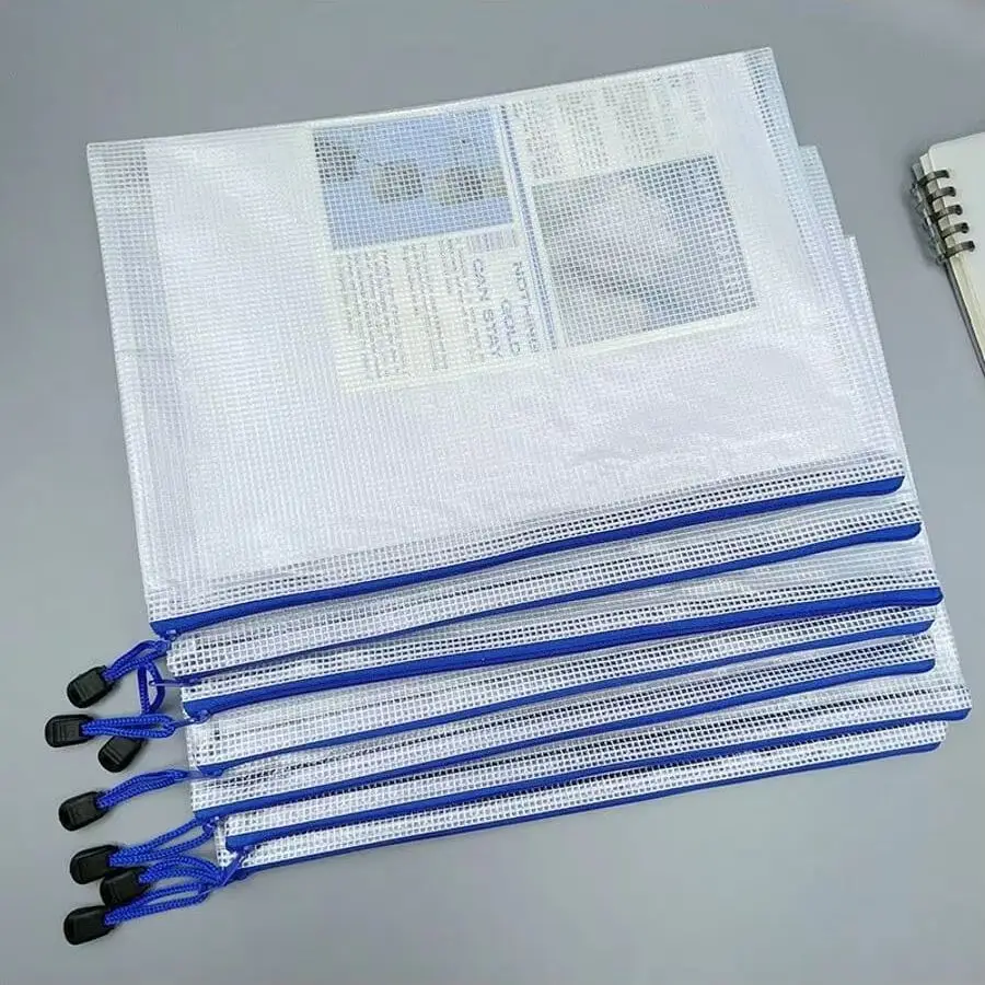 A4 Grid Zipper File Bag Waterproof Stain-Proof Textbook Test Paper Storage for Office Use