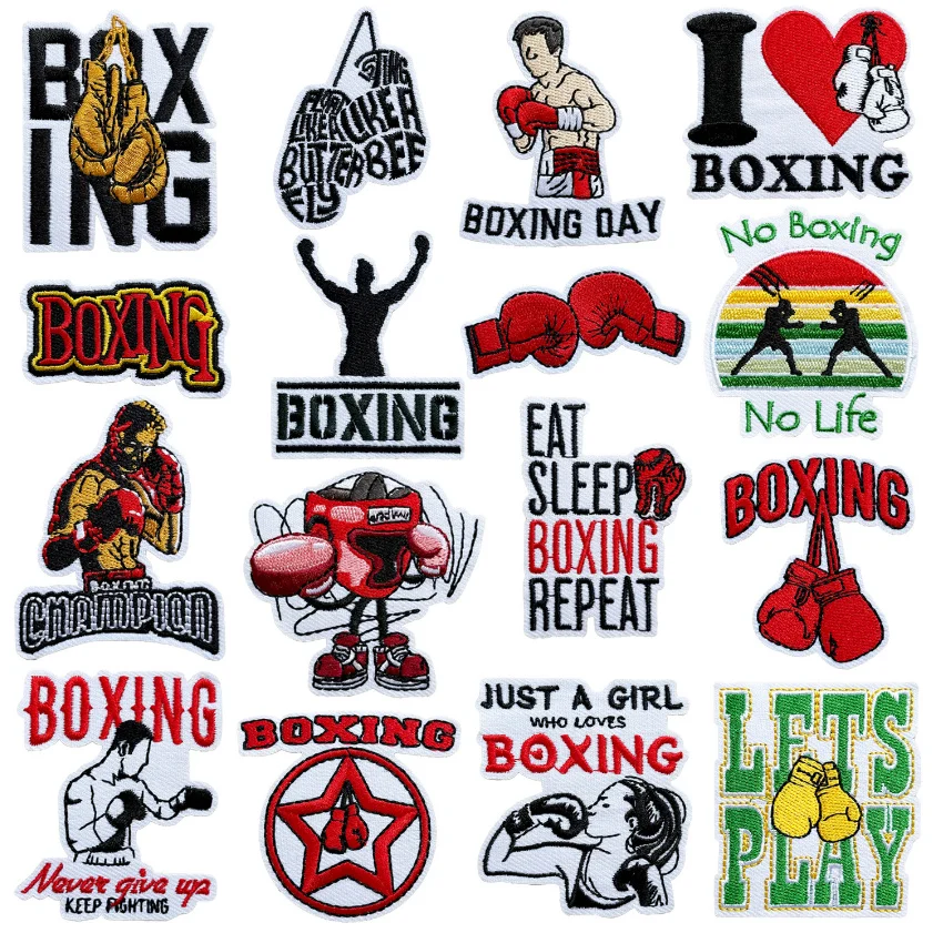 10 Pcs Boxing Sports Embroidered Patches Iron On Clothing Hat Bag Shoe Repair Material Phone Gift Box Decor DIY Accessory