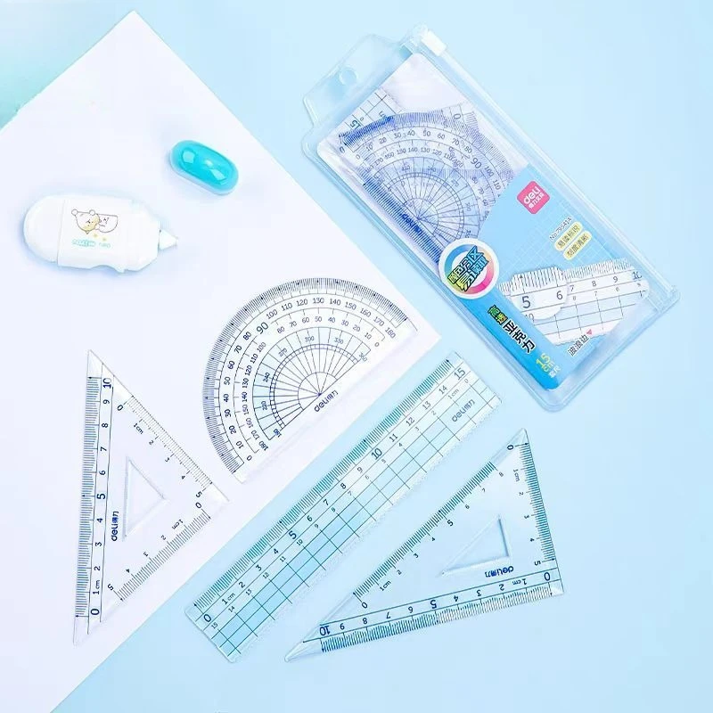 Acrylic Ruler Set Student 15cm Painting Exam Straight Ruler Triangle Protractor Four Piece Stationery Geometry Drawing Tools Kit