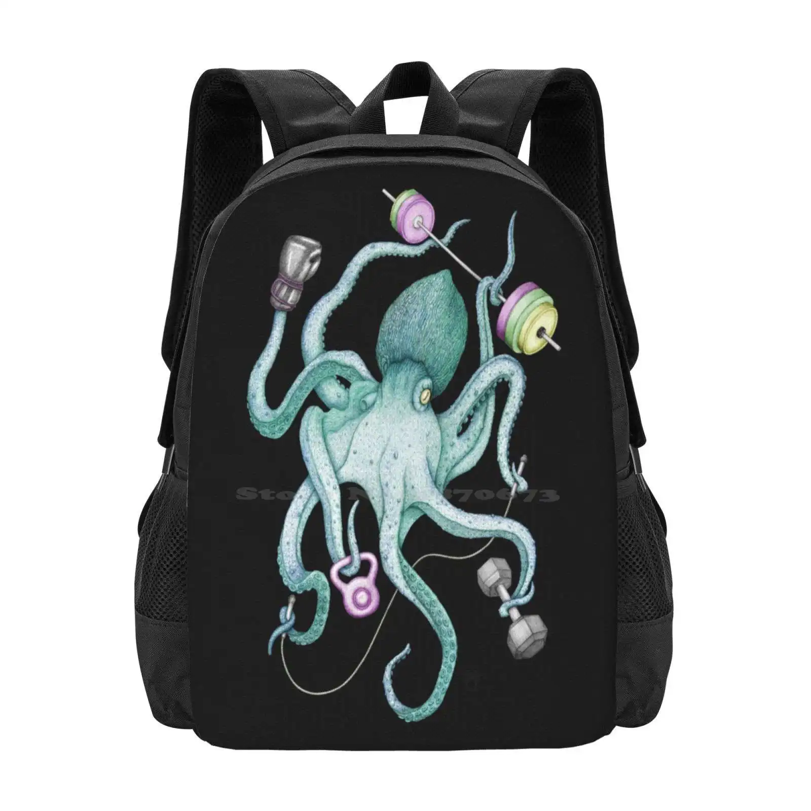 

Школьные сумки Octomus-Jade, дорожный рюкзак для ноутбука, грузила, подъема, тренировки, осьминог, бокс, прыжки, гири