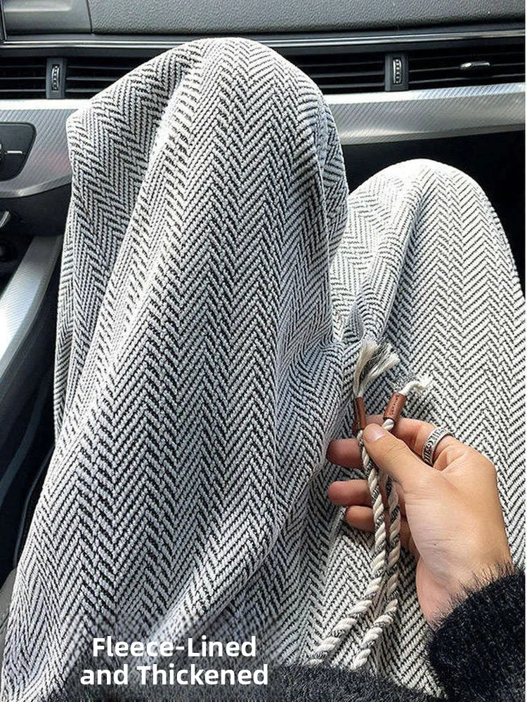 

Мужские зимние повседневные брюки Thiened Fce, прямые спортивные штаны, свободные широкие брюки с драпировкой, брюки с узором