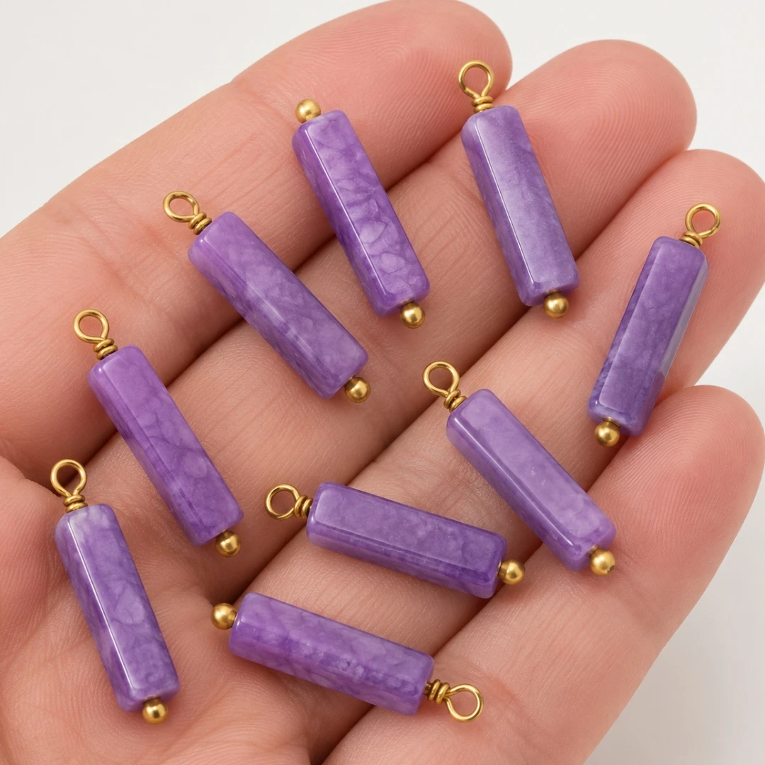 5 Stück Edelstahl-Amethyst-Anhänger, Edelstein-Chakra-Kristalle mit Öse für DIY-Halsketten, Ohrringe, Armbänder und Schlüsselanhänger – Detail 1