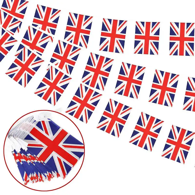 

20PCS British Flag UK Banners United Kingdom GB 14x21cm Hanging String Polyester Printed Union Jack For Home Party Decoration