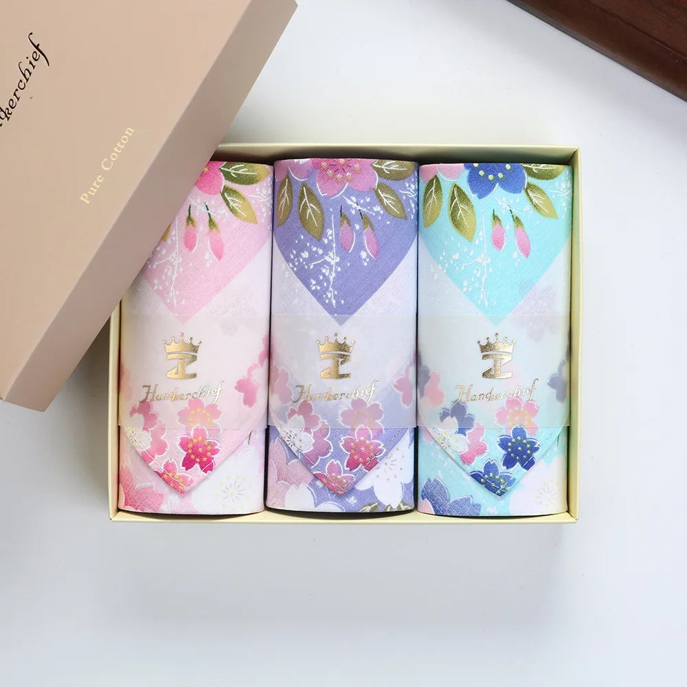 Women Floral Print Cotton Handkerchief Vintage Thin Thick Absorbent Sweat Wiping Soft Pocket Square Ladies Daily Gift Hanky