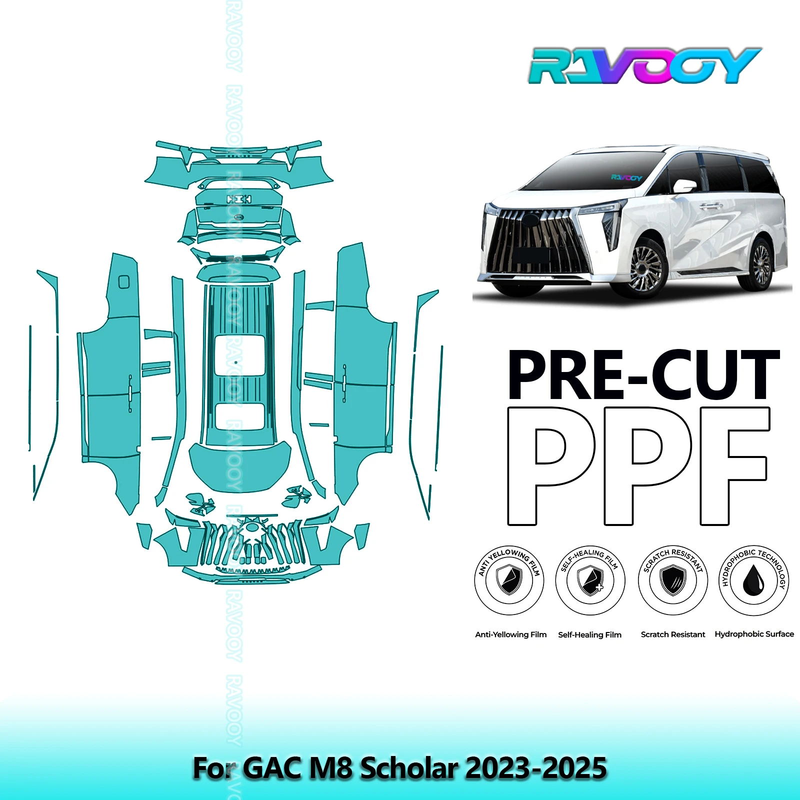 For GAC M8 Scholar 2023-2025 Full Body 8.5Mil Pre-Cut Paint Protection Film PPF Clear Bra Kit | Clear/Matte/Black Finish Options
