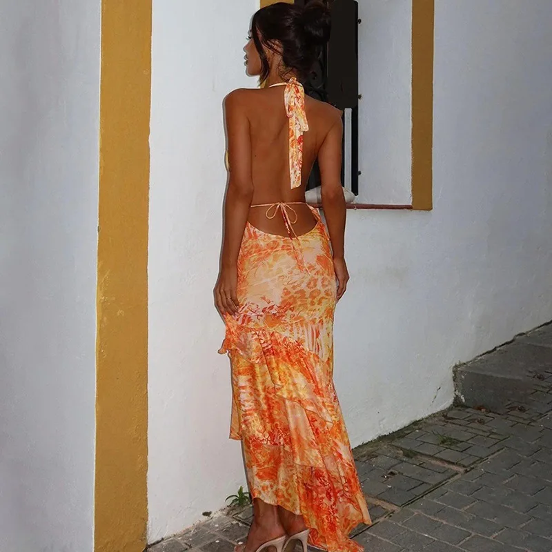 ลึก V คอเซ็กซี่พับชุดผู้หญิง Backless Halter เสื้อกั๊ก Tops ปาร์ตี้ชายหาดชุดวันหยุดชุด