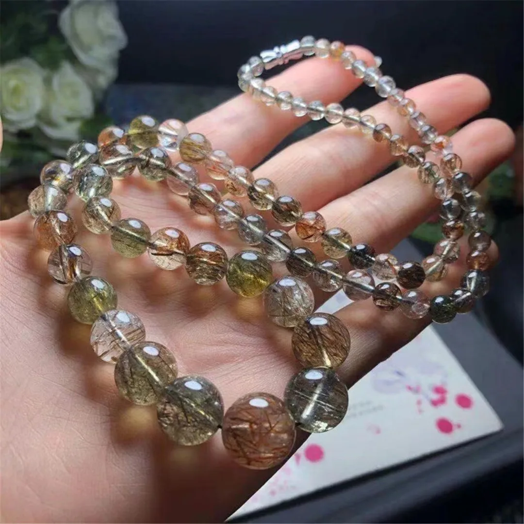 

Natural Black Gold Copper Super Seven 7 Rutilated Quartz Pendant Necklace 5-13mm Clear Round Beads Women Men Rutilated AAAAAA