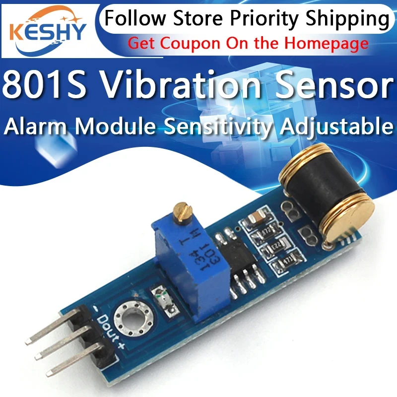 801S Vibration Sensor Switch Alarm Module Sensitivity Adjustable Analog Output Vibration Sensor 4Pin for Vibration Detection