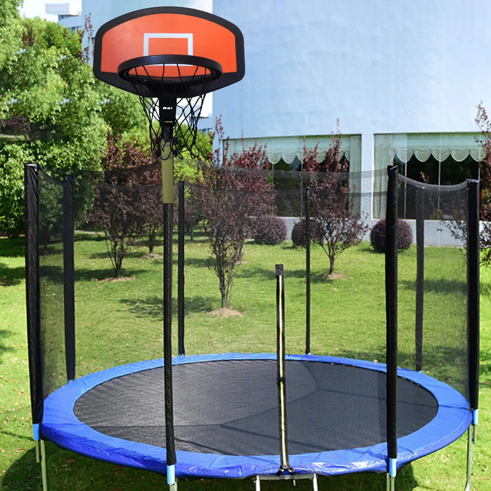 Trampolín de aro de baloncesto, accesorios de trampolín, portería de baloncesto, tablero de baloncesto para niños y niñas, poste curvo de Dunking