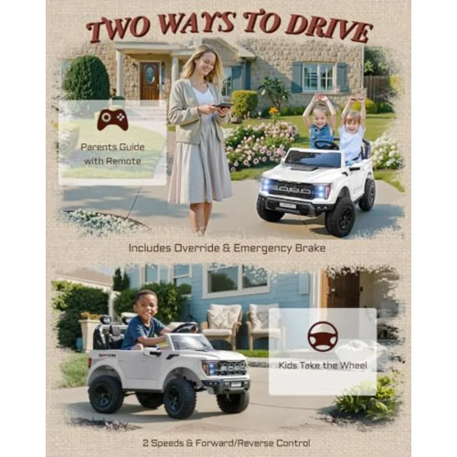 24V キッズライドオン トラック、ライセンス取得済み フォード F-150 ラプター 2人乗り 電動カー リモコン付き、幼児用ライドオンカーおもちゃ LEDライト付き