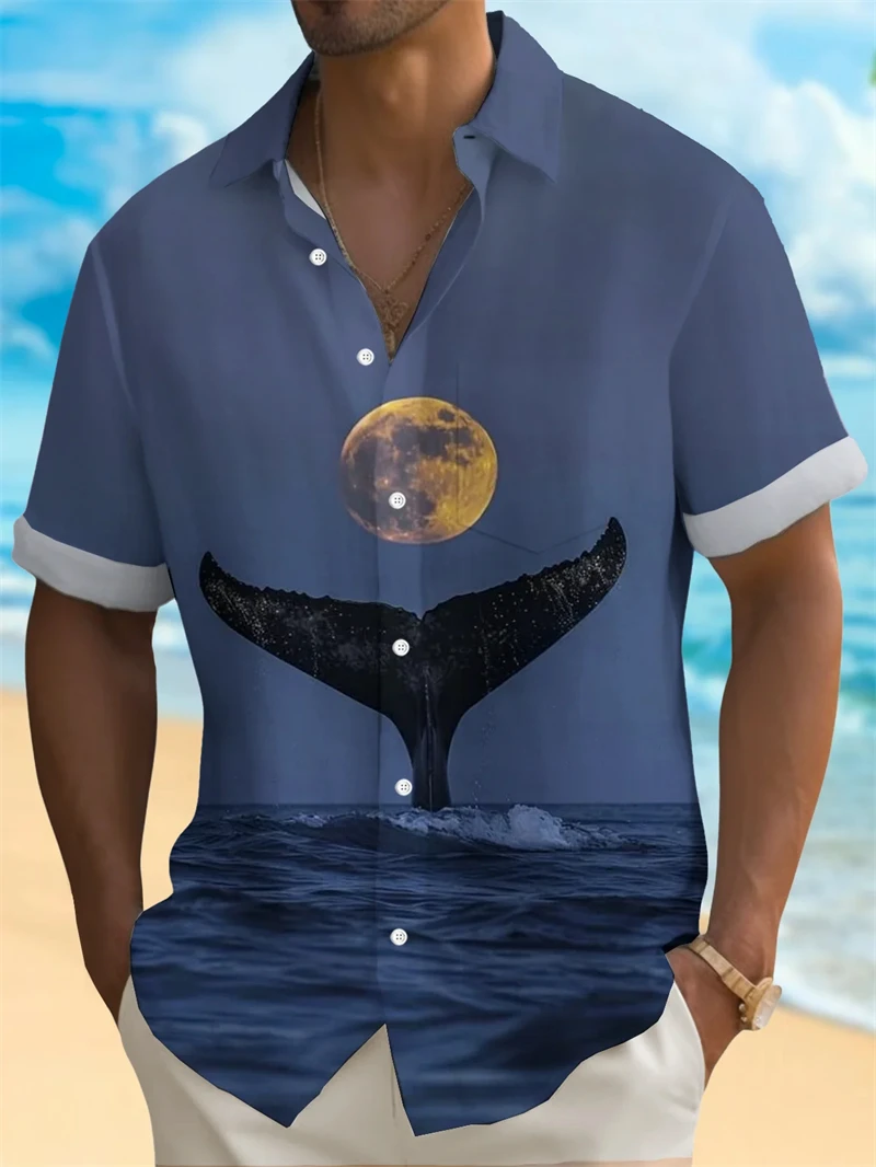 الحوت نمط ثلاثية الأبعاد مطبوعة قميص هاواي صيفي للرجال النساء الحيتان الجرافيك البلوزات للجنسين ألوها قمصان مريحة بلايز قصيرة الأكمام