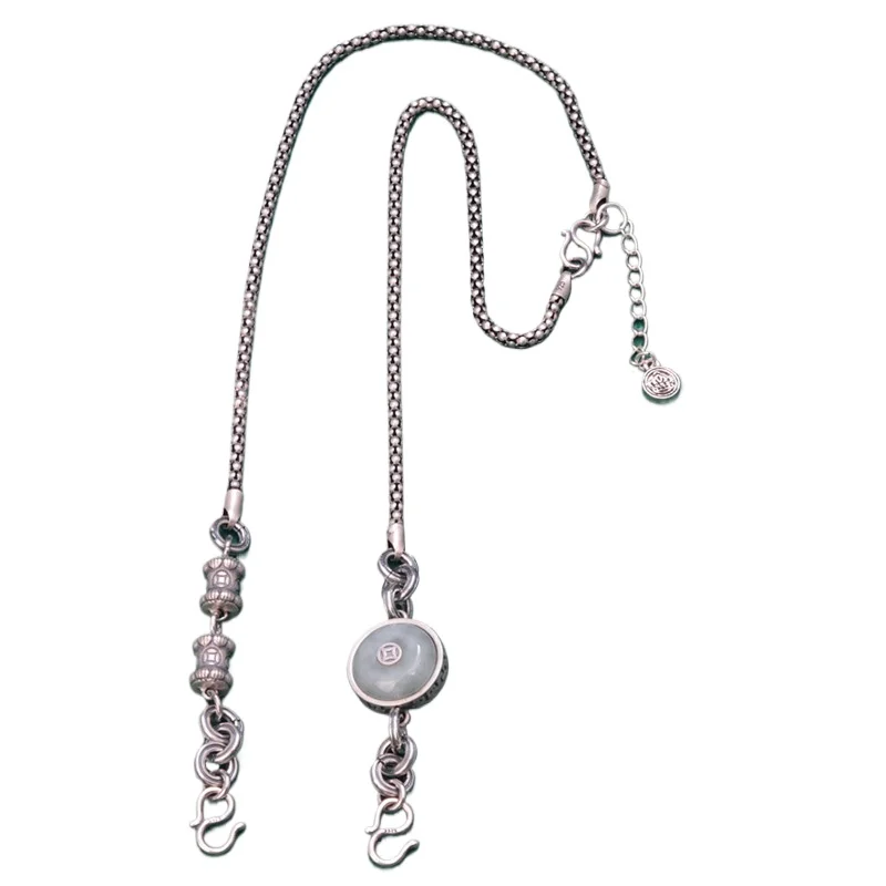 

Ожерелье-чокер из стерлингового серебра 925 пробы с нефритом и монетами для женщин, ретро-этнический стиль, ожерелье из бисера в форме ведра, ювелирные изделия XL078