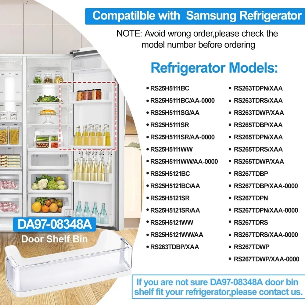 DA97-08348A DA63-05215A Refrigerator Door Shelf Bin Compatible with Samsung Refrigerator RS265TDRS RS25H5111BC RS25H5111SR Door