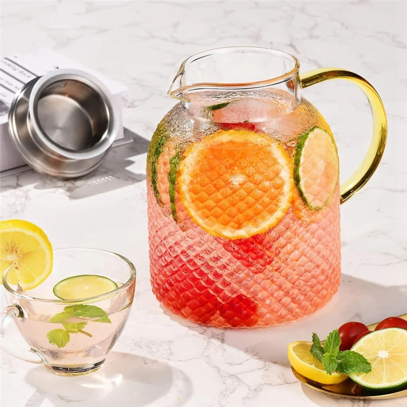 FYBL-1.5L Glass Water Pitcher With Spout And Lid, 50Oz - Essential Fridge Pitcher For Refreshing Drinks
