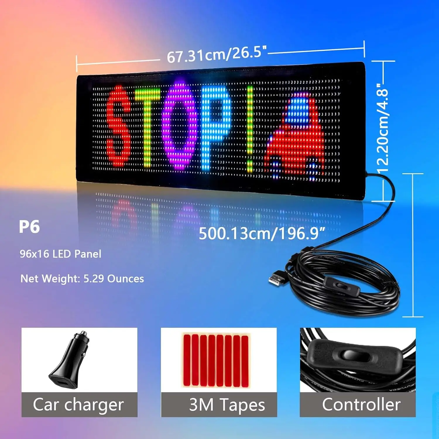 27"x5" Flexible 5V USB LED Sign with Bluetooth App Control, Programmable Digital Display for Xmas Holiday Decor - 25' Lifting He