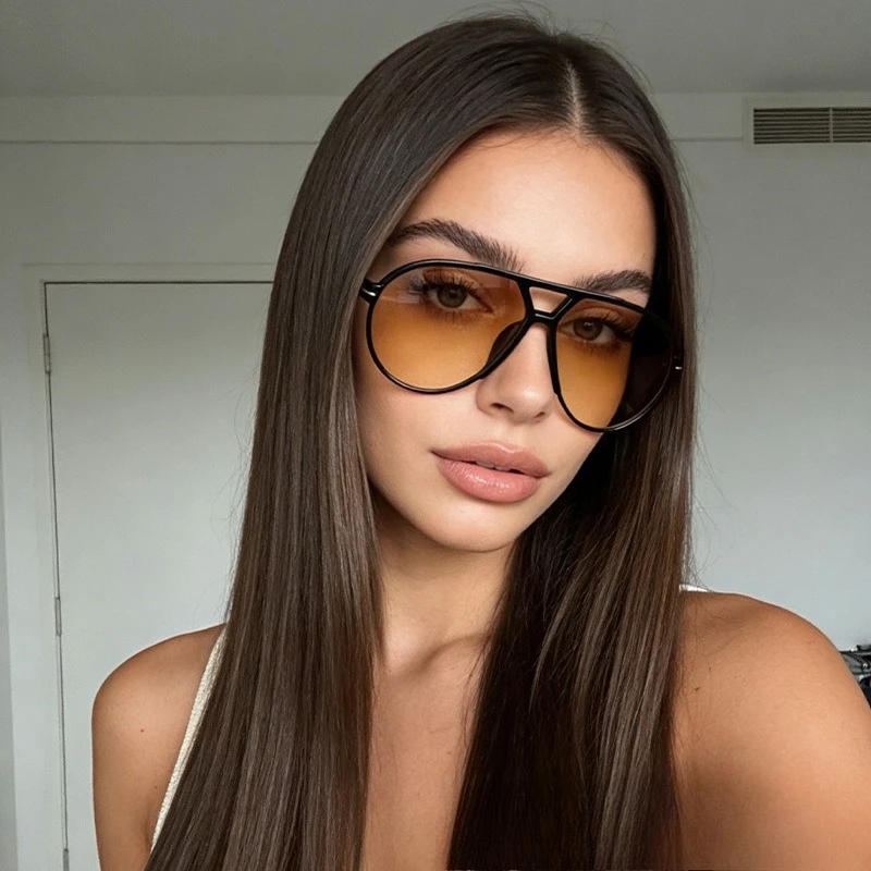 Retro Oversized Pilot Sunglasses Women Fashion Luxury Big Frame One Piece Gradient Green Sunglasses Round Classic Thick Shades