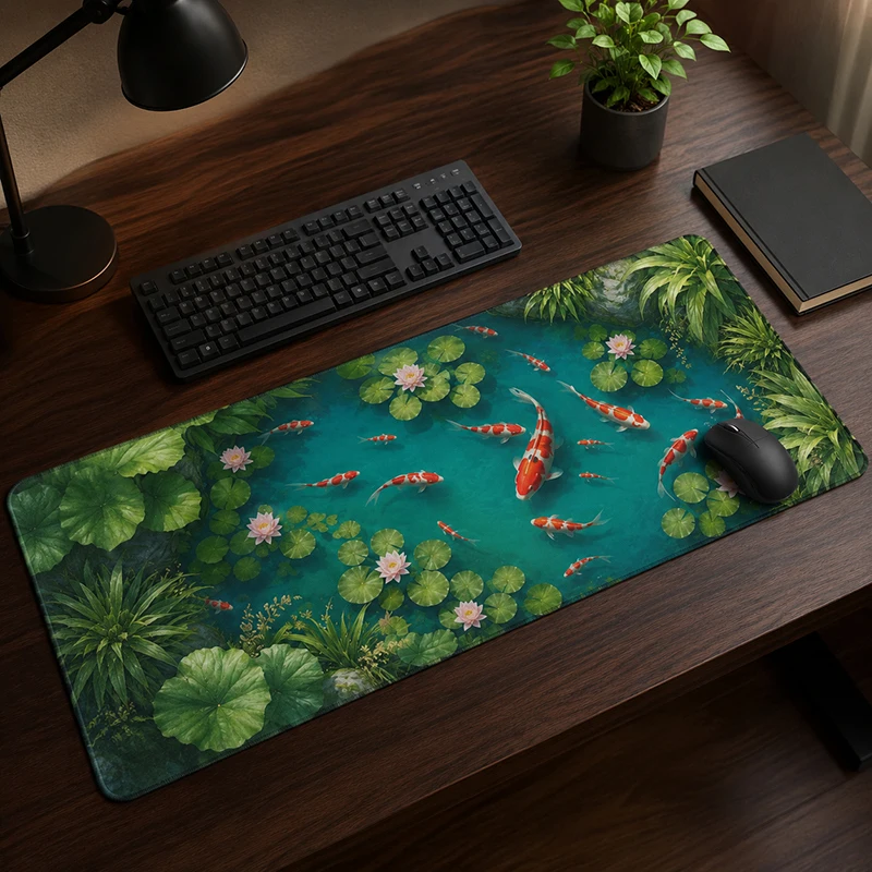 Mouse Pad Green Koi Lotus Pond Gamer XL Computer New Large Mousepad XXL MousePads Natural Rubber Office Soft Desktop Mouse Pad