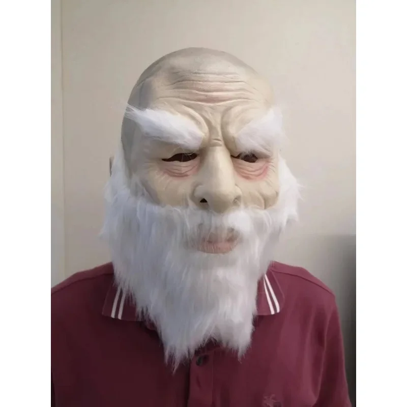 Cosplay Old Men Mask with White Beard Grandpa Face Headgear Masques Party Props Carnaval Christmas Santa Claus Latex Mask