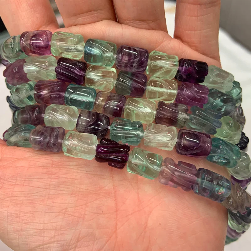 Natural Fluorite Stone Beads 15'' Carved Column DIY Spacer Loose Beads For Jewelry Making Beads Bracelet Necklace Accessory Gift