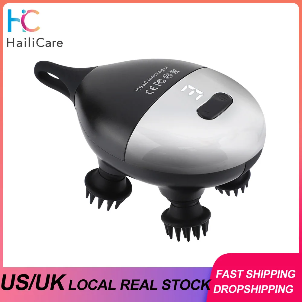 

US UK Stock Electric Scalp Massager with 3 Kneading Vibration Massage Head Body Massager for Hair Growth Stress Relax