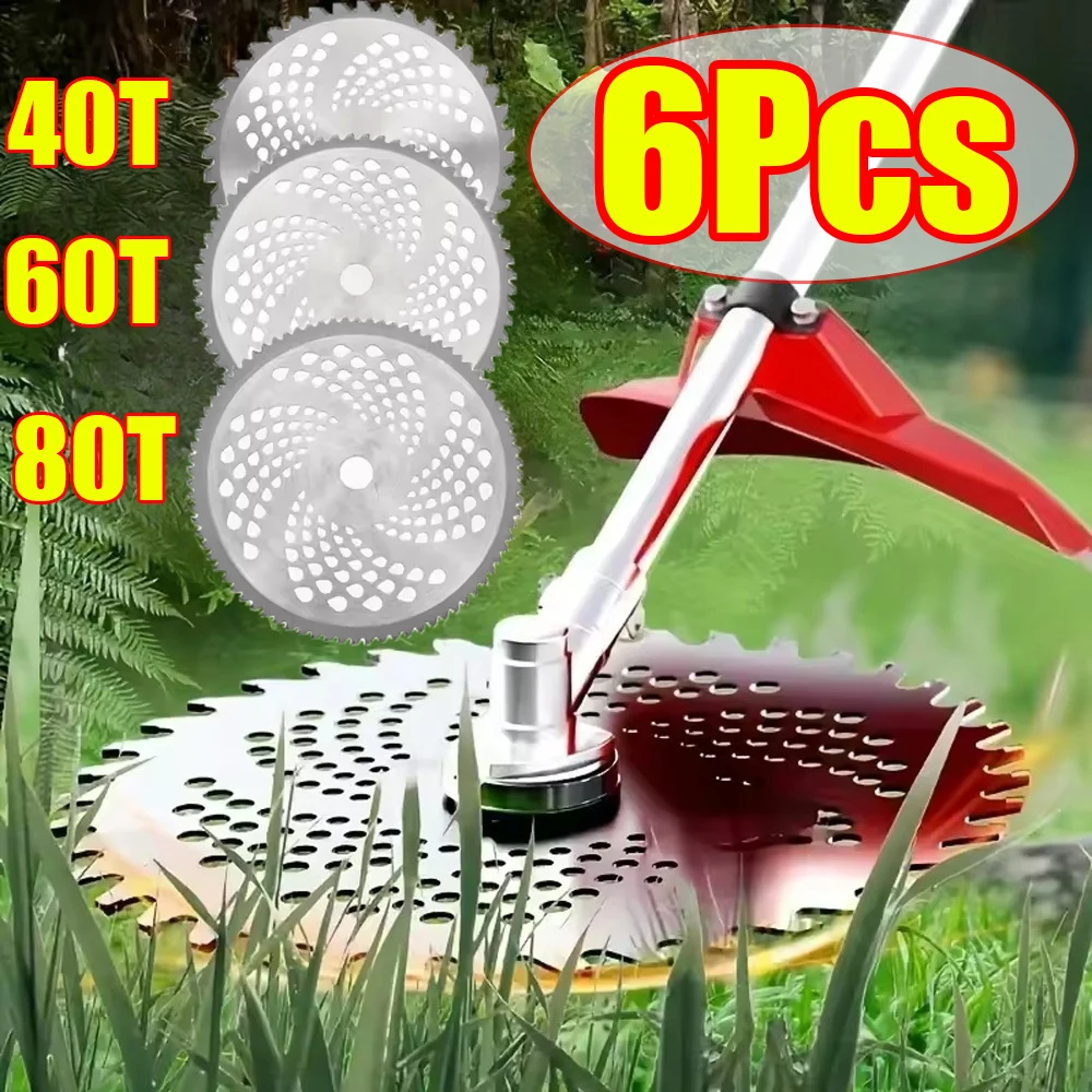 1-6Pcs Lawn Mower Blade 40/60/80 Teeth Saw Blade Wood Brush Cutter Cutting Disc for Lawn Mower, Garden Weed Mower Parts