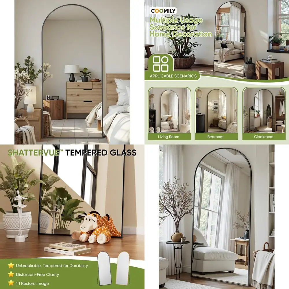 

Arched Style Full Body Standing Mirror with Stand, 68x26 Floor Mirror for Bedroom, Living Room, Gym, Dorm - Shatterproof, Long-L