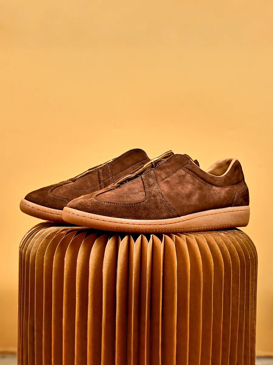 

Fashion Genuine Leather Retro Casual Shoes Wear-resistant Beef Sole Men's Shoes Slip-on Lazy Shoes Color-matching German Trainin