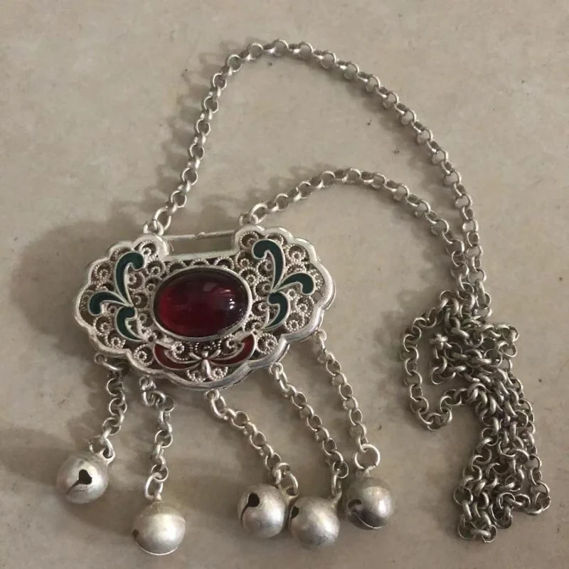 Miscellaneous Hollow Necklace Miao Silver Pendant Hanging Ornament Sweater Chain Vintage Versatile