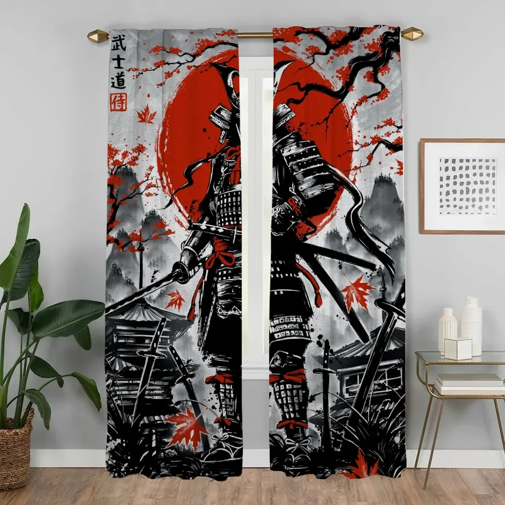 Japanese Samurai Halloween Decoration Modern Living Room Curtains for Camera Blackout Curtain Kitchen Curtains 2 Pieces Shades