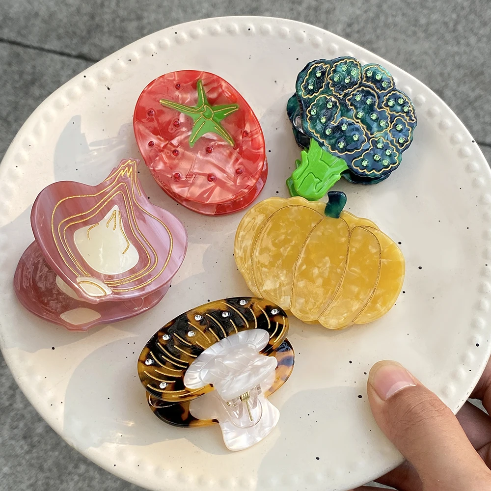 

Fashion Acetate Vegetable Rhinestone Chili Cauliflower Shark Hair Clip Claw For Women New Geometric Hairpin Hair Accessorie Tool
