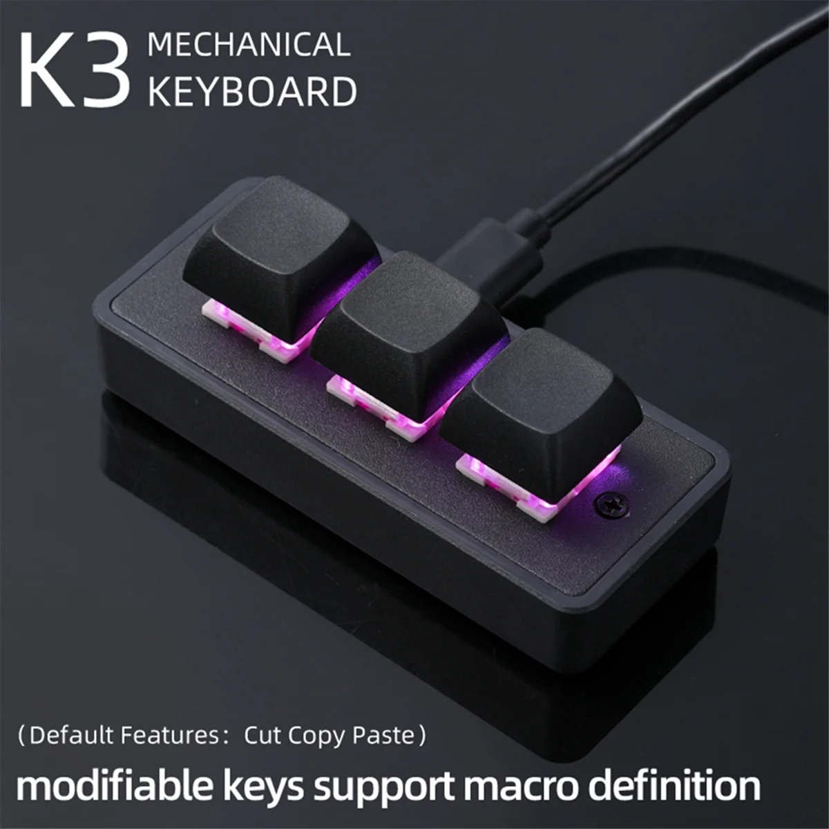 ATP-Custom Mini Keypad 3 Keys Programming Macro Keyboard Copy Paste Cut USB Mechanical Keyboard for Office Games,Blue Switch