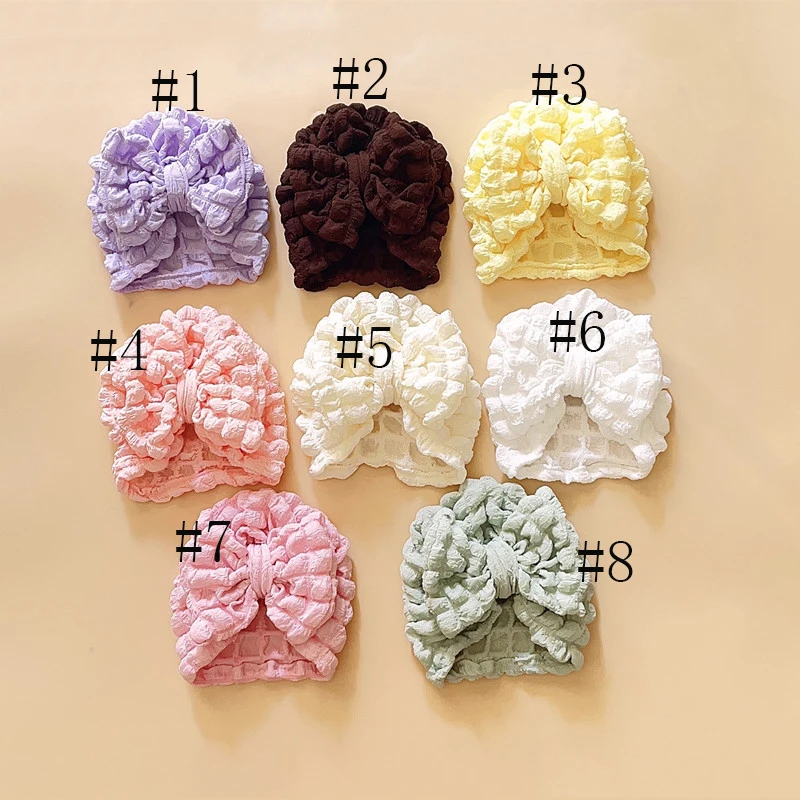 16pc/lot Autumn Winter Girls Turbans Newborn Baby Turban Head Wraps Solid Color Large Bowknot Bonnet Caps Baby Party Headwear