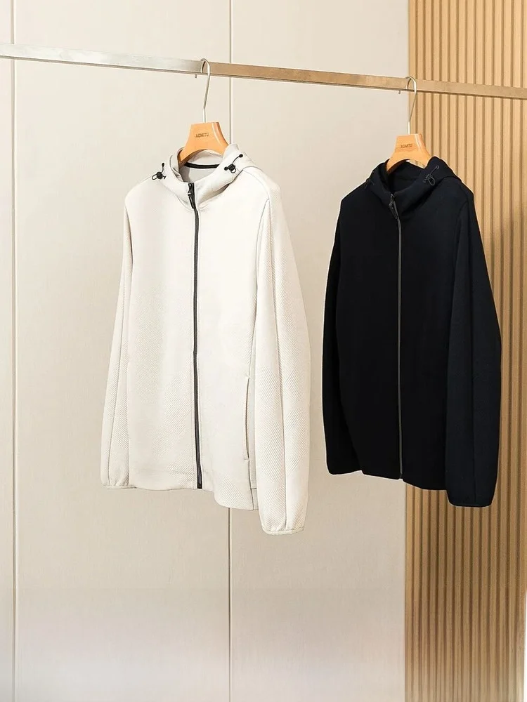 

Italian Sle Men's Casual Hooded Jaet Woolen Sweatirt Simple Autumn Winter Warm Zipper Closure Color Long Sve