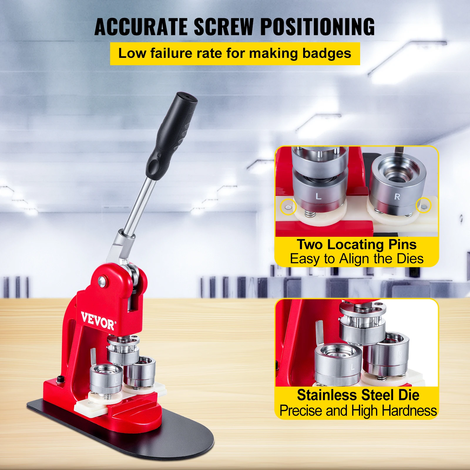 HODOY Micro-macchina per spille Macchina per Creare Badge con 1000 componenti, cutter circolare e stampo - 32mm (RED)