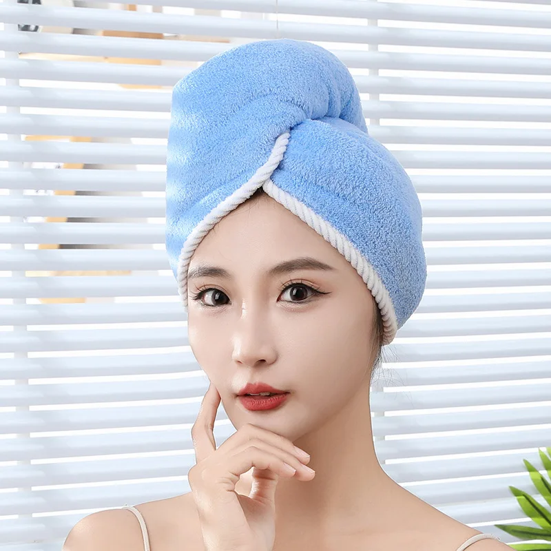 New Double-Layer Dry Hair Cap Female Coral Fleece Head Wrap Towel Washing Hair Wipe Super Absorbent Quick-Drying Towel Bath Cap