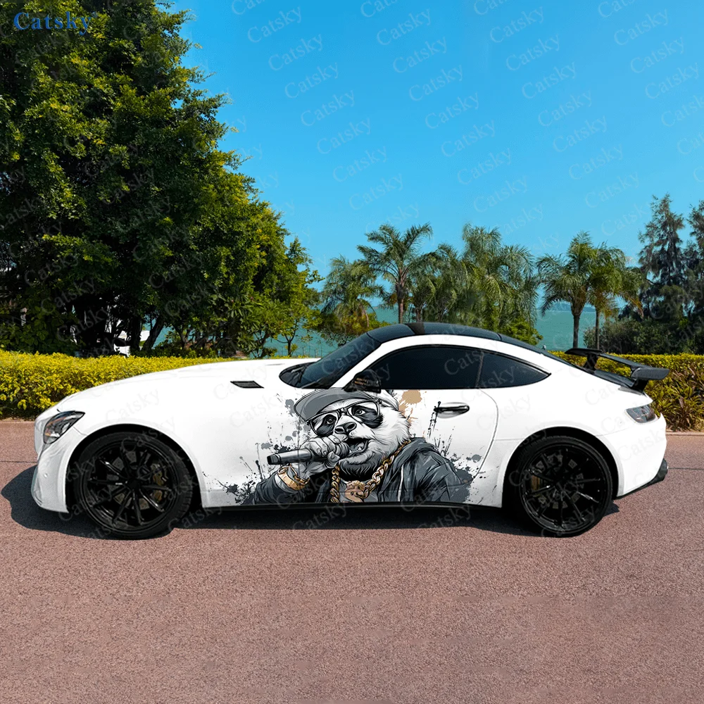 Gold Chain Panda Cool Car Side Sticker Decoration, PVC Waterproof Scratch Resistant Decal, Car Protection, Auto Accessories Gift