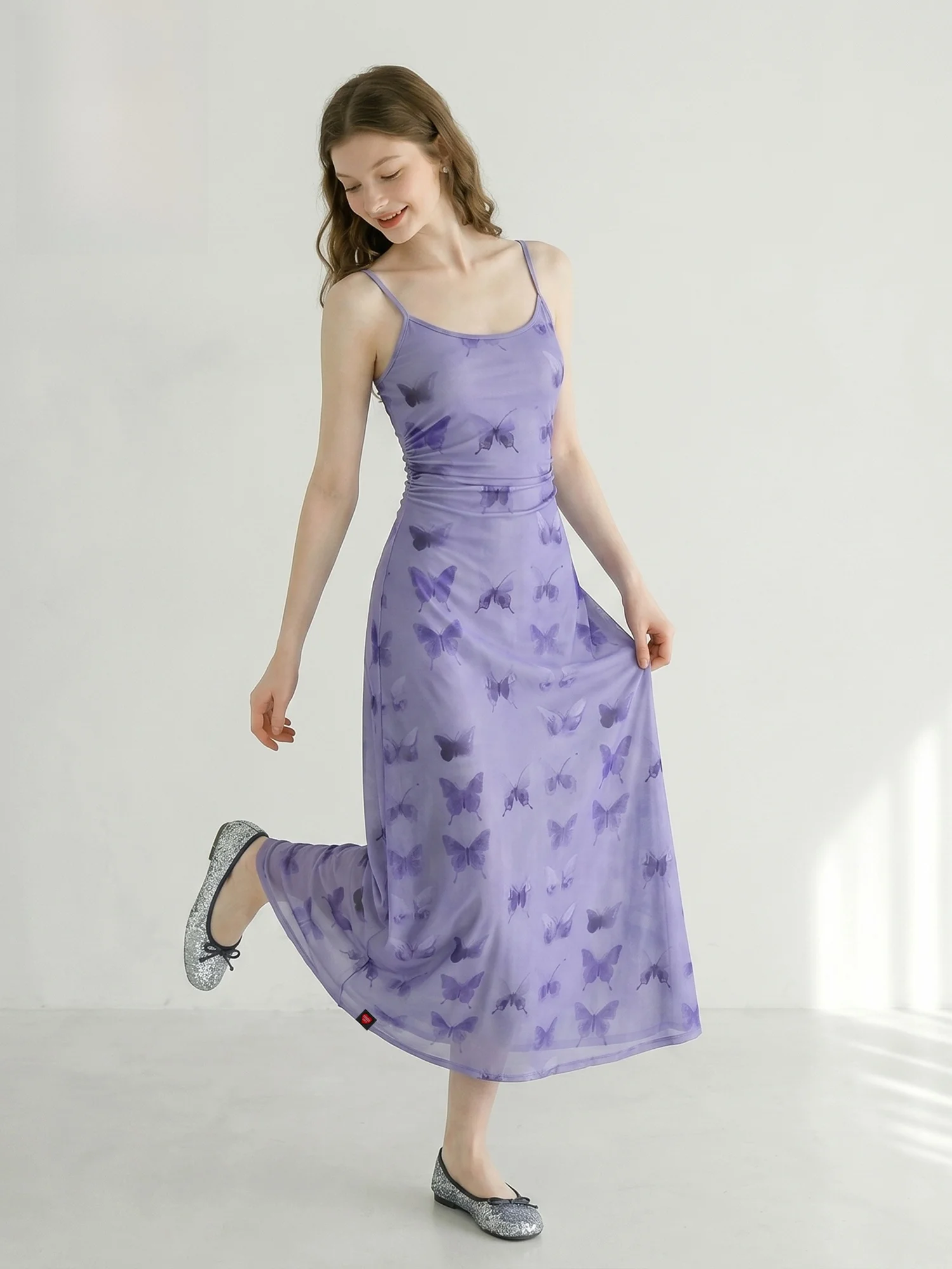 French Style Print Mesh Strapless Dress Slimming Long A-Line Gown for Young Women Summer Season Lightweight Gathere...